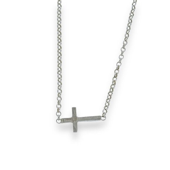 Vintage Sterling Silver 925 Sideways Religious Cross Necklace 18" - Picture 1 of 5